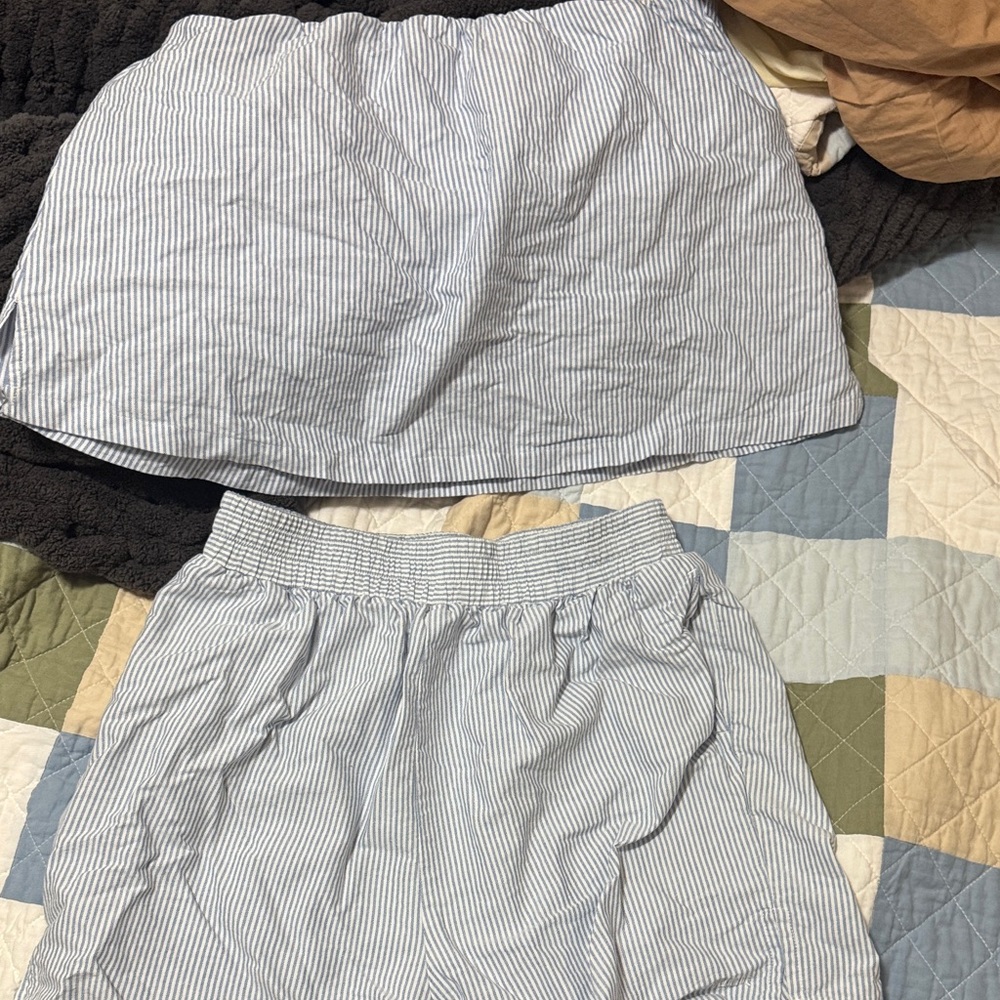 Djerf Avenue Breezy blue & white striped tube top set — READ DESCRIPTION
